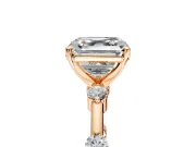 Solitaire Engagement Ring Setting for Asscher Cut Center with Bezel Station Band and Prong Head in Rose Gold