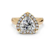 Halo Engagement Ring Setting for Heart-Shaped Center with Square Band and Prong Head in Yellow Gold