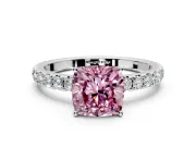 Solitaire Engagement Ring Setting for Fancy Pink Cushion Cut Center with Large Accent Band and Prong Head in Sterling Silver
