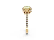 Halo Engagement Ring Setting for Fancy Yellow Asscher Cut Center with Openwork Halo, Pave Band and Prong Head in Yellow Gold