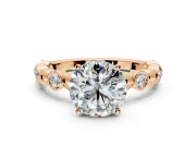 Solitaire Engagement Ring Setting for Round Cut Center with Beaded Bezel Station Band and Prong Head in Rose Gold
