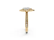 Milgrain Halo Engagement Ring Setting for Pear-Shaped Center with Bezel Point Accents and Prong Head in Yellow Gold