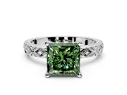 Solitaire Engagement Ring Setting for Fancy Green Princess Cut Center with Milgrain X Pattern Band and Prong Head in Sterling Silver