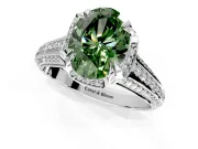 Solitaire Engagement Ring Setting for Fancy Green Oval Center with Accented Split Shank and Prong Head in Platinum