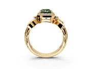 Halo Engagement Ring Setting for Fancy Green Radiant Cut Center with Floral Band and Prong Head in Yellow Gold