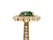 Milgrain Halo Engagement Ring Setting for Fancy Green Cushion Cut Center with Bezel Point Accents and Prong Head in Yellow Gold