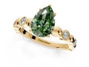 Solitaire Engagement Ring Setting for Fancy Green Pear-Shaped Center with Beaded Bezel Station Band and Prong Head in Yellow Gold