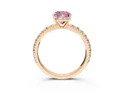 Solitaire Engagement Ring Setting for Fancy Pink Cushion Cut Center with Large Accent Band and Prong Head in Rose Gold