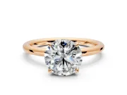 Hidden Halo Engagement Ring Setting for Round Cut Center with Thin Rounded Band and Prong Head in Rose Gold