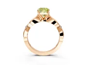 Solitaire Engagement Ring Setting for Fancy Yellow Cushion Cut Center with Carved Leaf Shoulders and Prong Head in Rose Gold