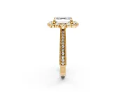Milgrain Halo Engagement Ring Setting for Asscher Cut Center with Bezel Point Accents and Prong Head in Yellow Gold