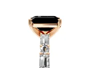 Baguette Engagement Ring Setting for Fancy Black Emerald Cut Center with Alternating Bar-Set Band and Prong Head in Rose Gold