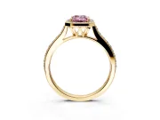 Halo Engagement Ring Setting for Fancy Pink Emerald Cut Center with Pave Accents, Heart Basket and Prong Head in Yellow Gold