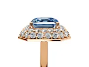 Halo Engagement Ring Setting for Fancy Blue Asscher Cut Center with Plain Tapered Band and Prong Head in Rose Gold