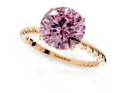 Solitaire Engagement Ring Setting for Fancy Pink Round Cut Center with Plain Twisted Rope Band and Prong Head in Rose Gold