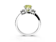 3 Stone Engagement Ring Setting for Fancy Yellow Cushion Cut Center with Round Cut Side Accents and Prong Head in White Gold