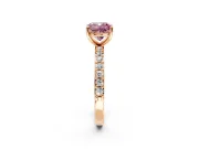 Solitaire Engagement Ring Setting for Fancy Pink Cushion Cut Center with Round Cut Pave Band and Prong Head in Rose Gold