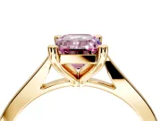 Solitaire Engagement Ring Setting for Fancy Pink Emerald Cut Center with Tapered Shoulders and Prong Head in Yellow Gold