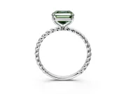 Solitaire Engagement Ring Setting for Fancy Green Asscher Cut Center with Plain Twisted Rope Band and Prong Head in Sterling Silver