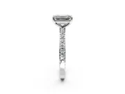 Solitaire Engagement Ring Setting for Emerald Cut Center with Round Cut Pave Band and Prong Head in Platinum