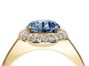Halo Engagement Ring Setting for Fancy Blue Round Cut Center with Plain Tapered Band and Prong Head in Yellow Gold
