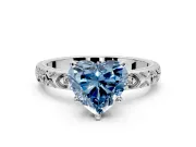 Solitaire Engagement Ring Setting for Fancy Blue Heart-Shaped Center with XO Engraved Band and Prong Head in Sterling Silver