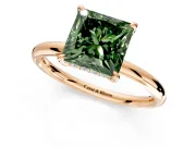 Hidden Halo Engagement Ring Setting for Fancy Green Princess Cut Center with Thin Rounded Band and Prong Head in Rose Gold