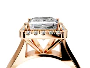 Halo Engagement Ring Setting for Princess Cut Center with Square Band and Prong Head in Rose Gold