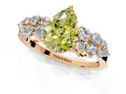 Cluster Engagement Ring Setting for Fancy Yellow Pear-Shaped Center with 2-Row Shoulder Clusters and Prong Head in Rose Gold