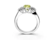 3 Stone Engagement Ring Setting for Fancy Yellow Cushion Cut Center with Raised Basket Heads and Prong Head in Platinum