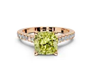Solitaire Engagement Ring Setting for Fancy Yellow Cushion Cut Center with Widening Pave Band and Claw Prong Head in Rose Gold