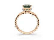 Halo Engagement Ring Setting for Fancy Green Princess Cut Center with Rope Twist Split Shank and Prong Head in Rose Gold