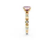 Solitaire Engagement Ring Setting for Fancy Pink Asscher Cut Center with Beaded Bezel Station Band and Prong Head in Yellow Gold