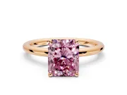 Hidden Halo Engagement Ring Setting for Fancy Pink Radiant Cut Center with Thin Rounded Band and Prong Head in Rose Gold