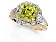 Halo Engagement Ring Setting for Fancy Yellow Asscher Cut Center with Two-Strand Split Shank and Prong Head in Yellow Gold