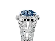 Halo Engagement Ring Setting for Fancy Blue Round Cut Center with Narrow Pave Split Shank and Prong Head in Platinum