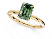 Low-Set Solitaire Engagement Ring Setting for Fancy Green Emerald Cut Center with Thin Plain Band and Prong Head in Yellow Gold