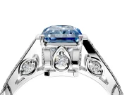 Cathedral Engagement Ring Setting for Fancy Blue Radiant Cut Center with Antique-Style Pave Band and Prong Head in Sterling Silver