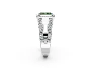 Halo Engagement Ring Setting for Fancy Green Radiant Cut Center with Wide-Open Pave Split Shank and Prong Head in Sterling Silver