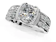 Bezel Engagement Ring Setting for Cushion Cut Center with Wide Channel-Set Band and Bezel Head in Sterling Silver