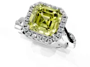 Halo Engagement Ring Setting for Fancy Yellow Asscher Cut Center with Twist Band and Prong Head in White Gold