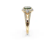 Halo Engagement Ring Setting for Fancy Green Princess Cut Center with Two-Strand Split Shank and Prong Head in Yellow Gold