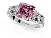 Channel-Set Engagement Ring Setting for Fancy Pink Asscher Cut Center with Baguette Band and Prong Head in Sterling Silver