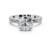 Solitaire Engagement Ring Setting for Round Cut Center with Scrollwork Band and Prong Head in Platinum