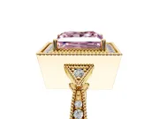 Halo Engagement Ring Setting for Fancy Pink Princess Cut Center with Milgrain Rim, Pave Band and Prong Head in Yellow Gold