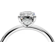 Hidden Halo Engagement Ring Setting for Emerald Cut Center with Thin Rounded Band and Prong Head in White Gold
