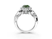 Milgrain Halo Engagement Ring Setting for Fancy Green Round Cut Center with Shoulder Bezels and Prong Head in White Gold