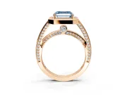 Halo Engagement Ring Setting for Fancy Blue Asscher Cut Center with Framed Halo, Pave Band and Prong Head in Rose Gold