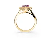 Milgrain Floral Halo Engagement Ring Setting for Fancy Pink Heart-Shaped Center with Pave Band and Prong Head in Yellow Gold