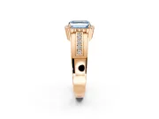 Halo Engagement Ring Setting for Fancy Blue Asscher Cut Center with Wide Band, Inlaid Accent Row and Prong Head in Rose Gold